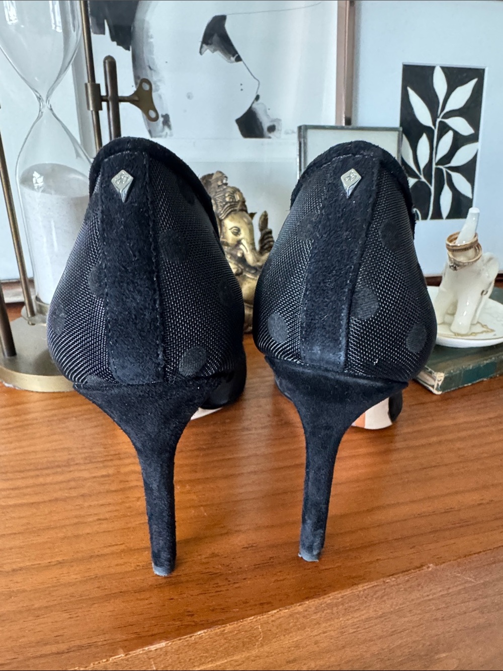 Sam Edelman Black Polka Dot Mesh Pointed Toe Pumps - Picture 4 of 4